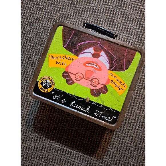 Vintage EINSTEIN BROS BAGELS TIN Metal LUNCH BOX 2001 “SKIP ROPE NOT LUNCH" - Picture 2 of 8
